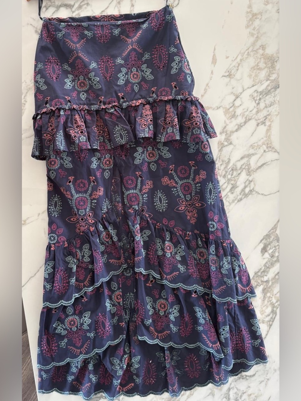 Navy Floral Tiered Ruffle Maxi Skirt